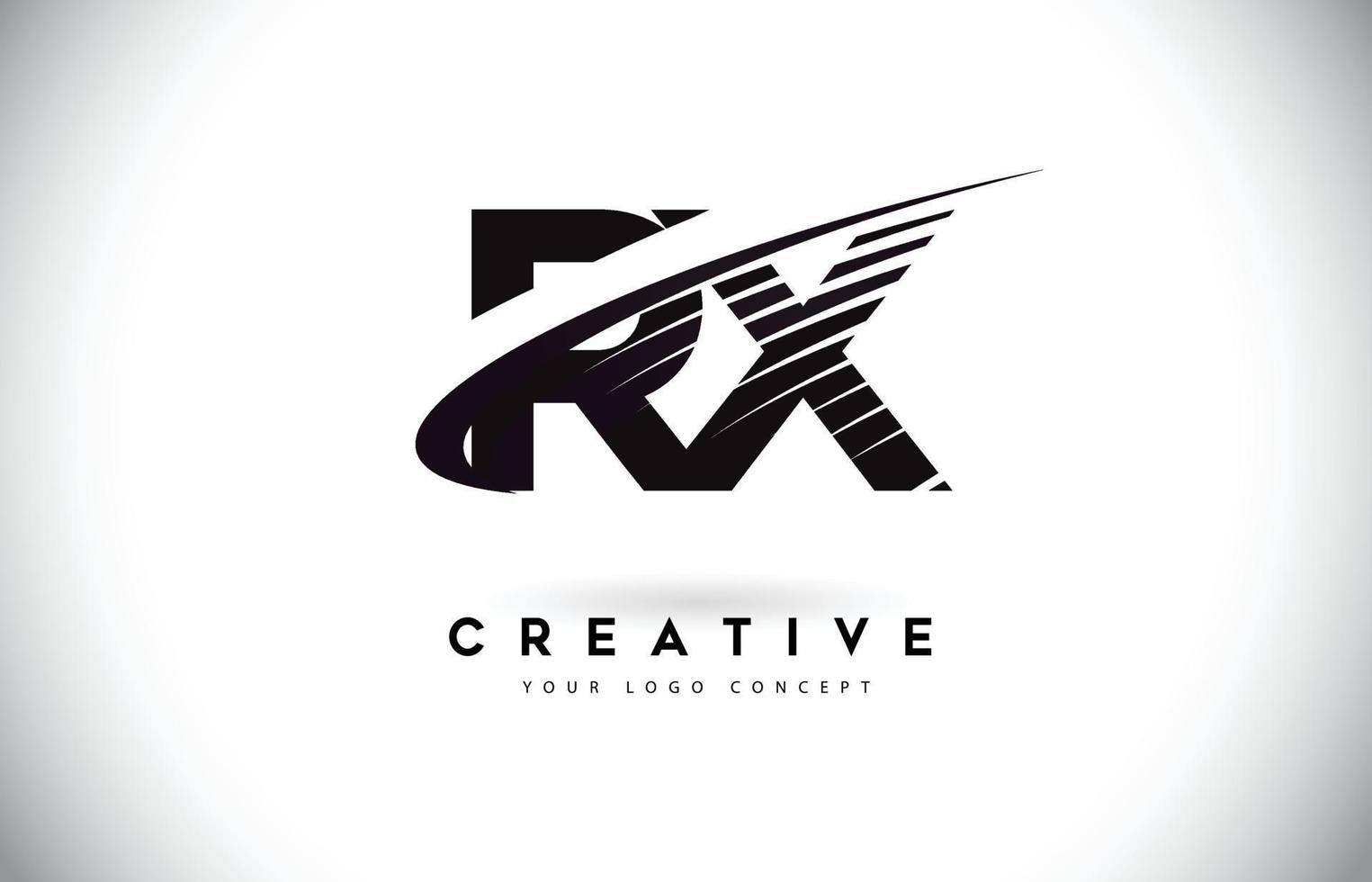 Design de logotipo de carta rx rx com linhas pretas e swoosh. vetor