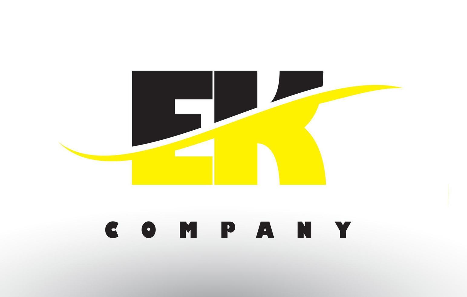 ek ek logotipo em letras pretas e amarelas com swoosh. vetor