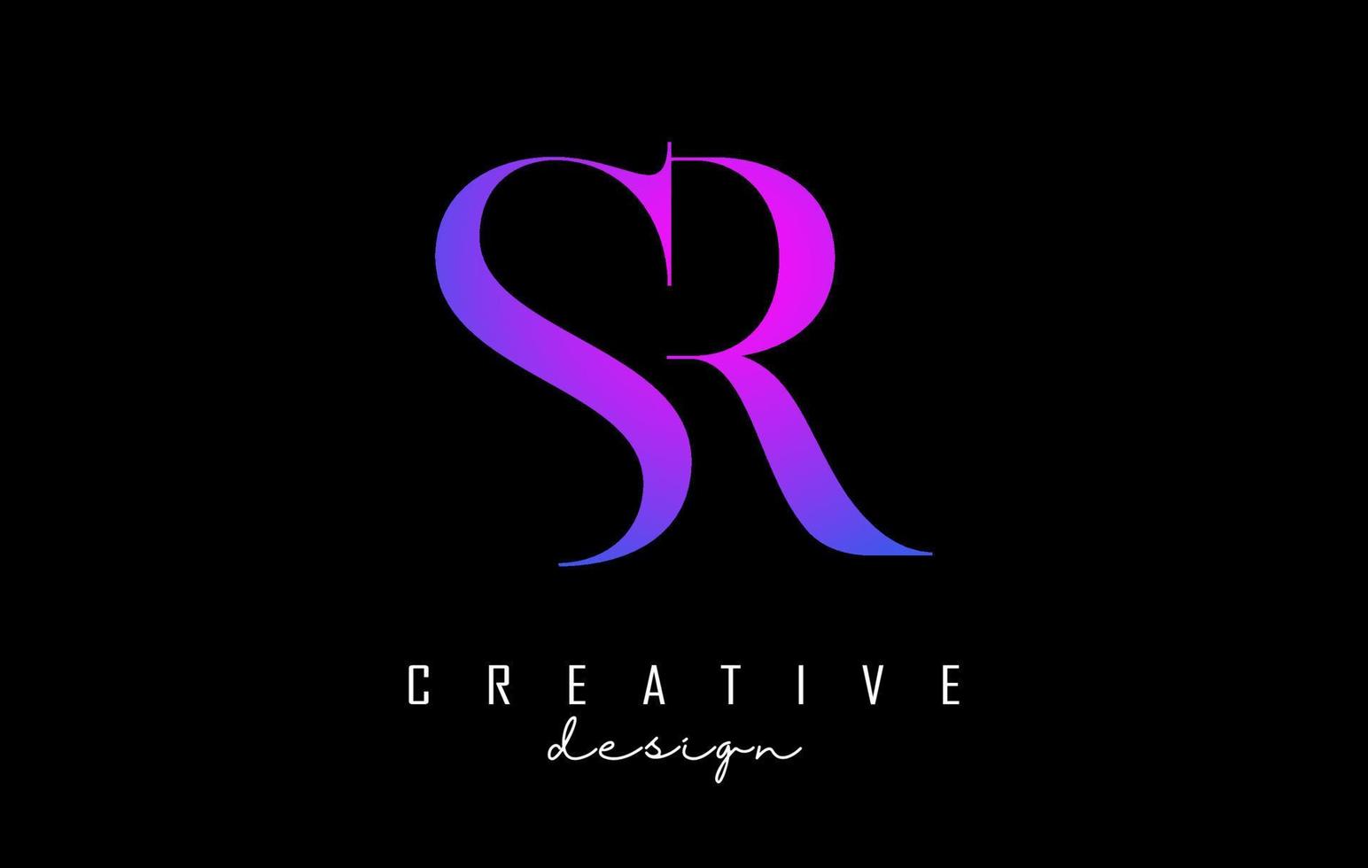 letras coloridas de rosa e azul sr sr design conceito logotipo logotipo com fonte serif e ilustração vetorial de estilo elegante. vetor
