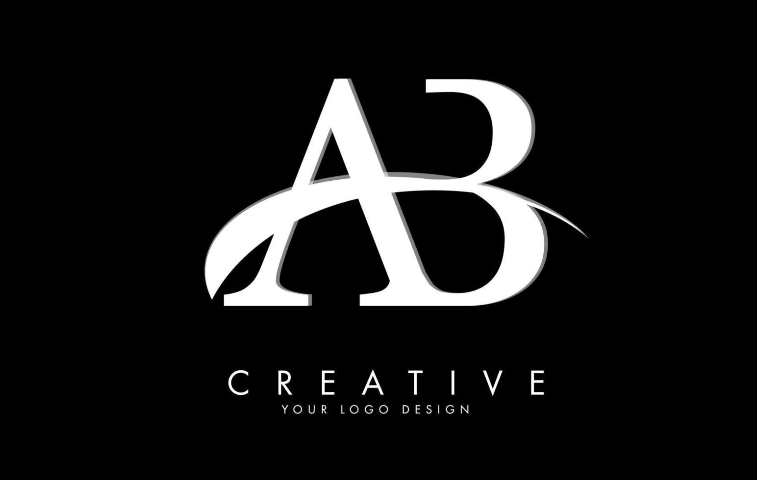 logotipo de letras de ab ab com swoosh branco e fundo preto. vetor