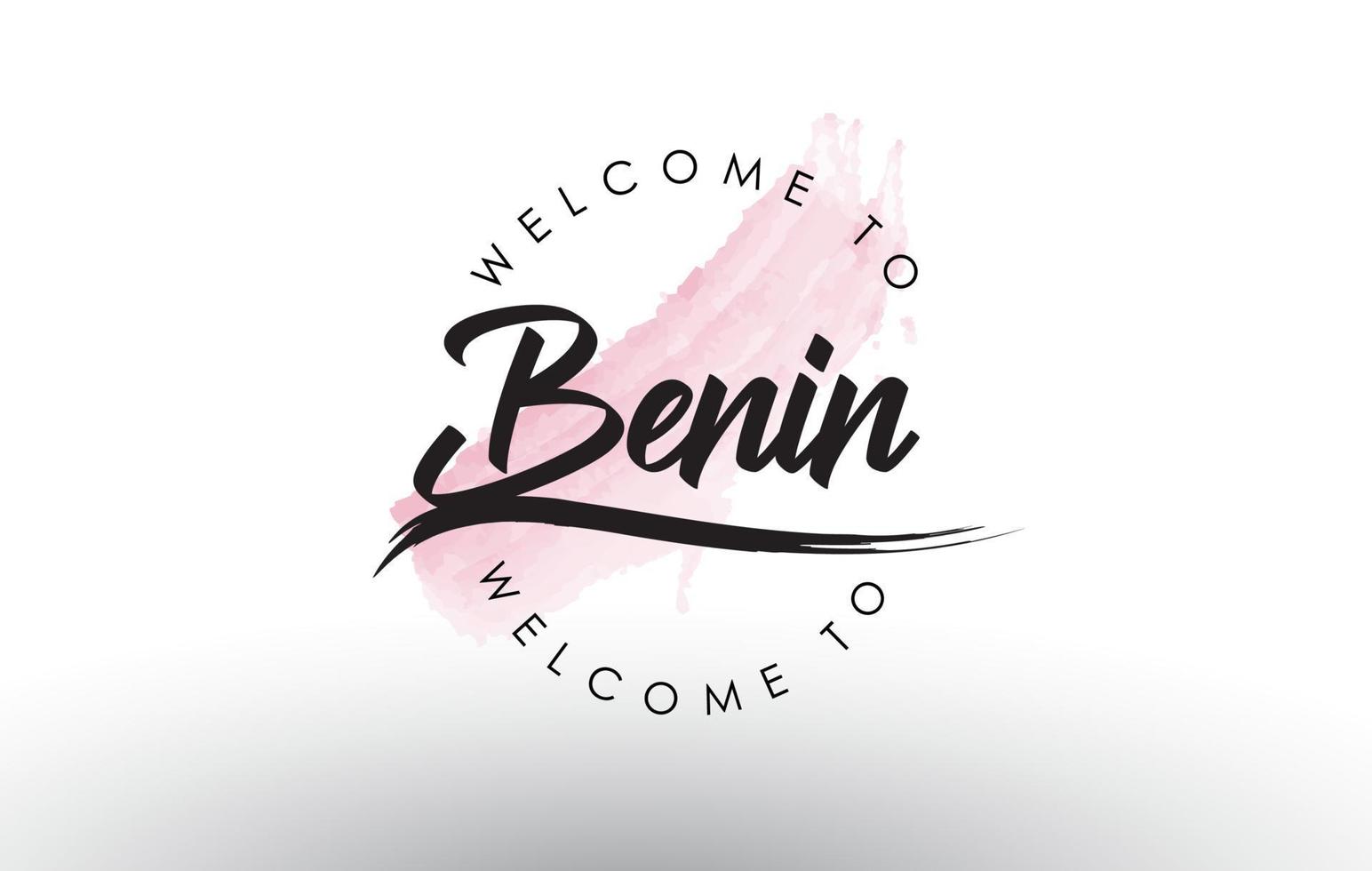 benin, bem-vindo ao texto com pincelada aquarela rosa vetor