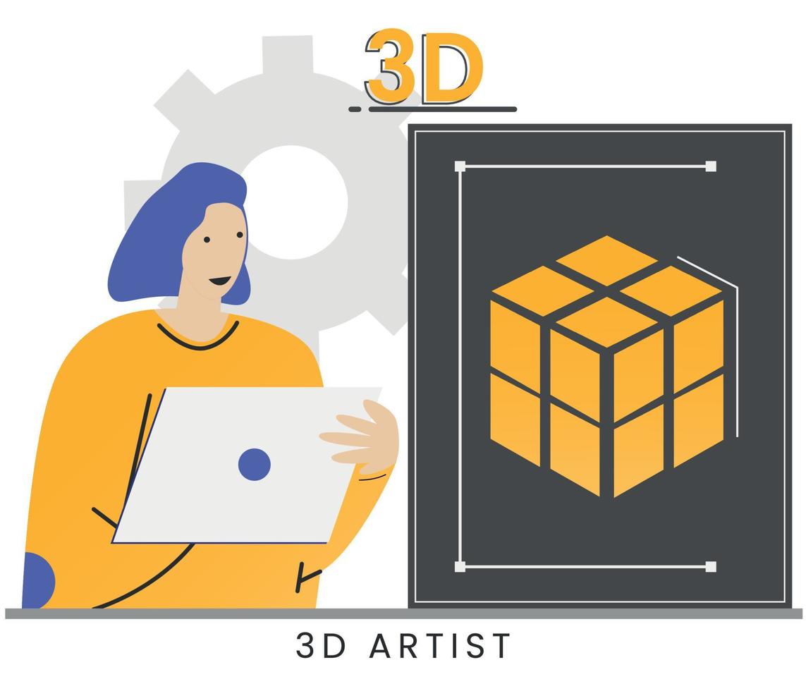 ilustração em vetor plana do conceito de artista 3D