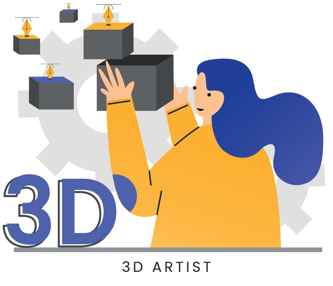 ilustração em vetor plana do conceito de artista 3D