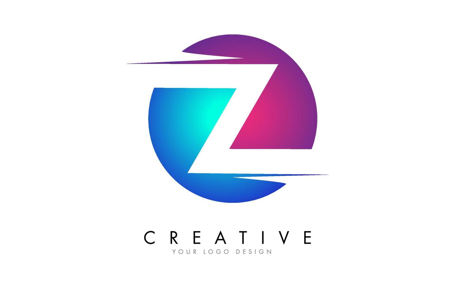 design do logotipo da letra z colorido com cortes criativos e fundo arredondado gradiente azul e rosa. vetor