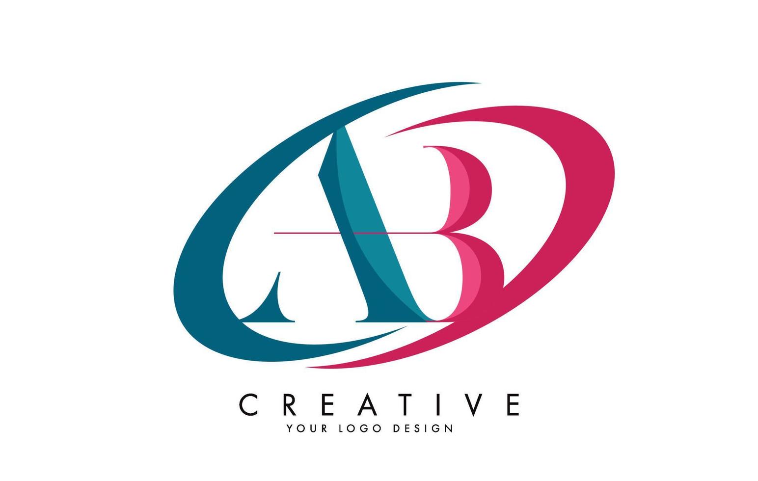 logotipo de letras de ab ab verde e rosa com design swooshes. vetor