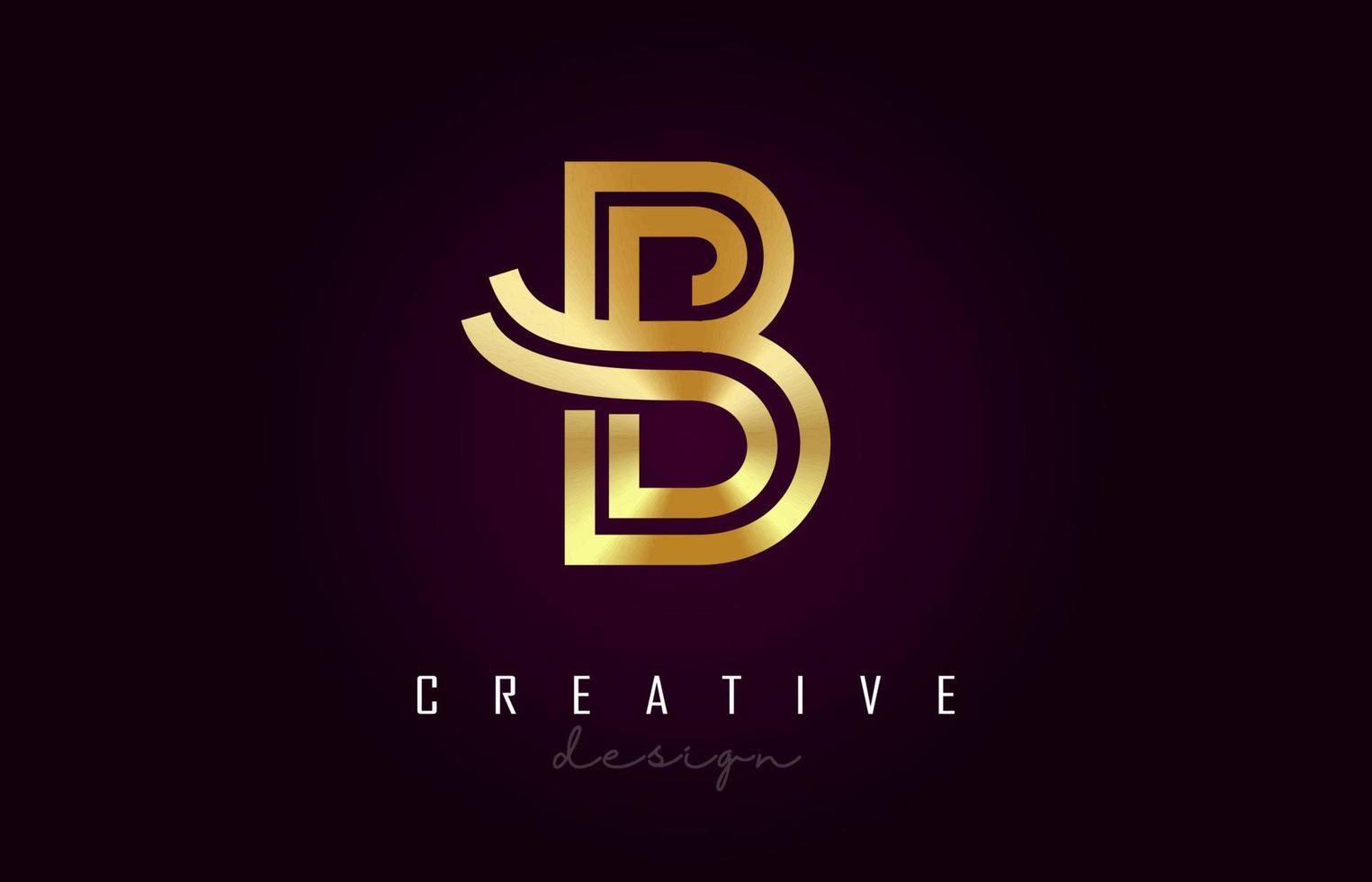b design de vetor de monograma logotipo de letra dourada. ícone de letra de metal dourado b criativo