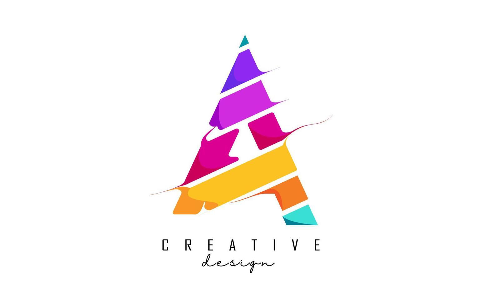 um logotipo de carta com cortes criativos e design de cores brilhantes. vetor