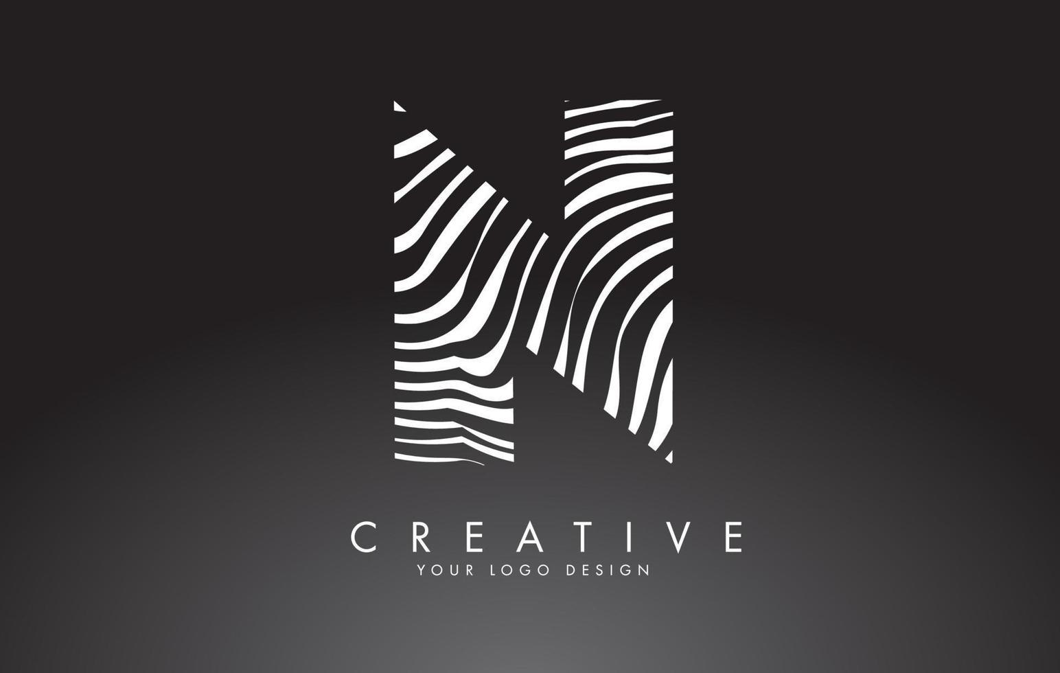 design de logotipo de letra n com impressão digital, madeira preto e branco ou textura de zebra em um fundo preto. vetor