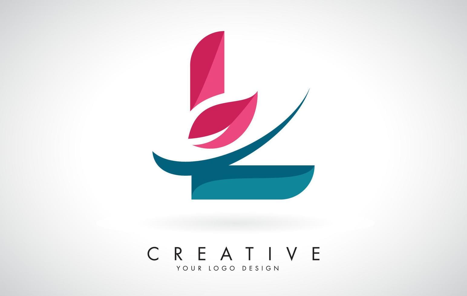 letra l azul e vermelha com folha e design de logotipo swoosh criativo. vetor
