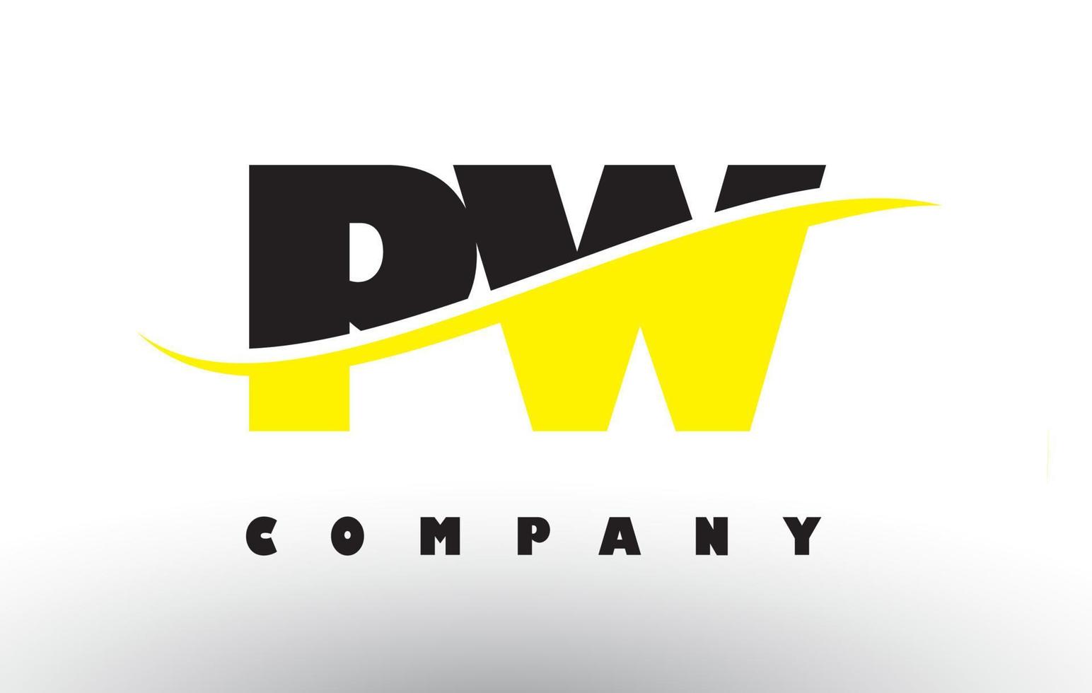 logotipo da letra pw pw preto e amarelo com swoosh. vetor