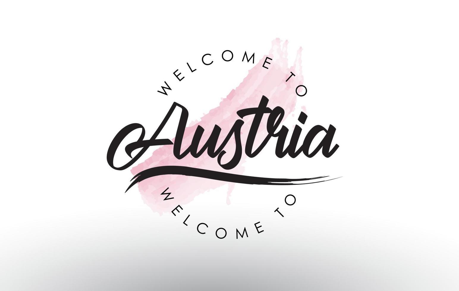 áustria, bem-vindo ao texto com pincelada aquarela rosa vetor