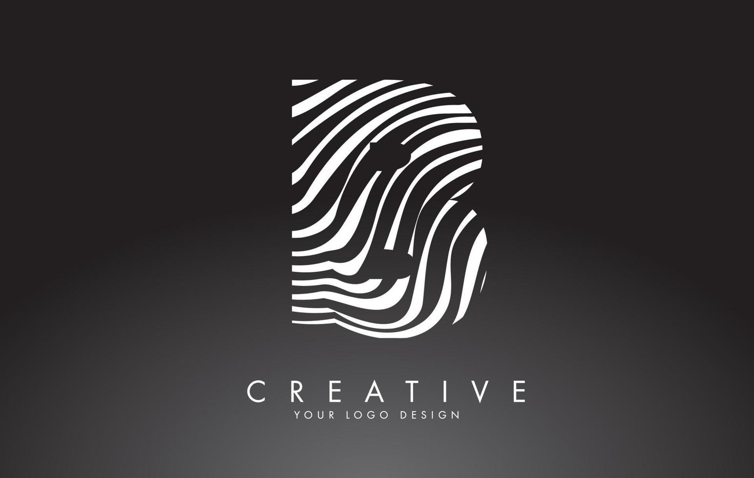 design do logotipo da letra b com impressão digital, textura de madeira ou zebra em preto e branco em um fundo preto. vetor