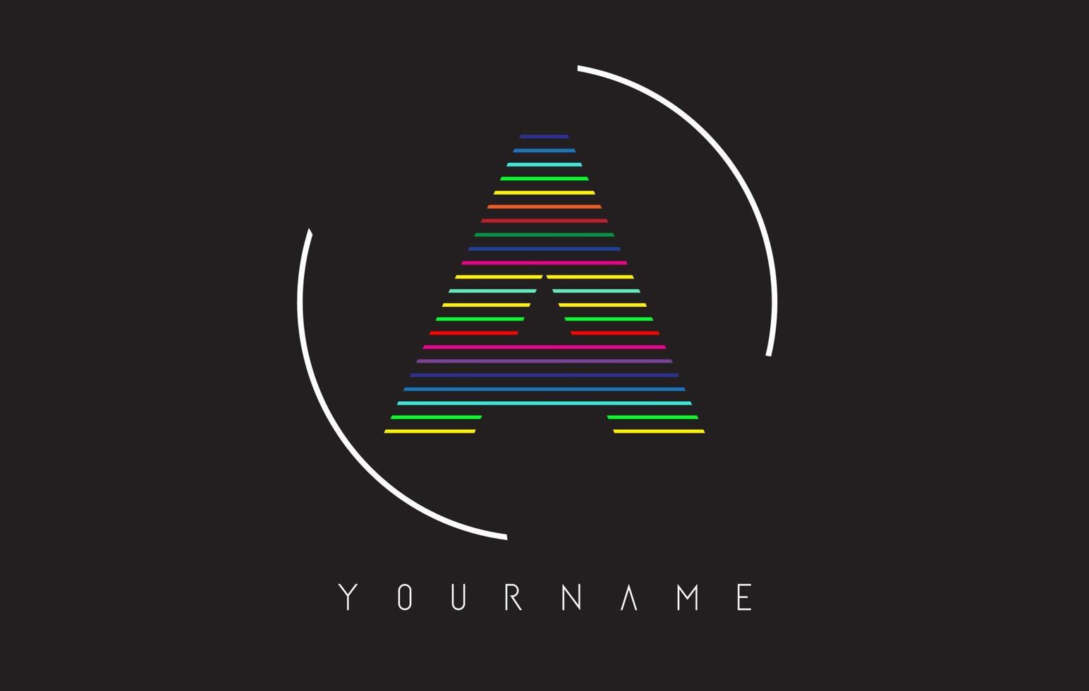 um design de logotipo de carta com linhas brilhantes e arrojadas do arco-íris e moldura arredondada. vetor