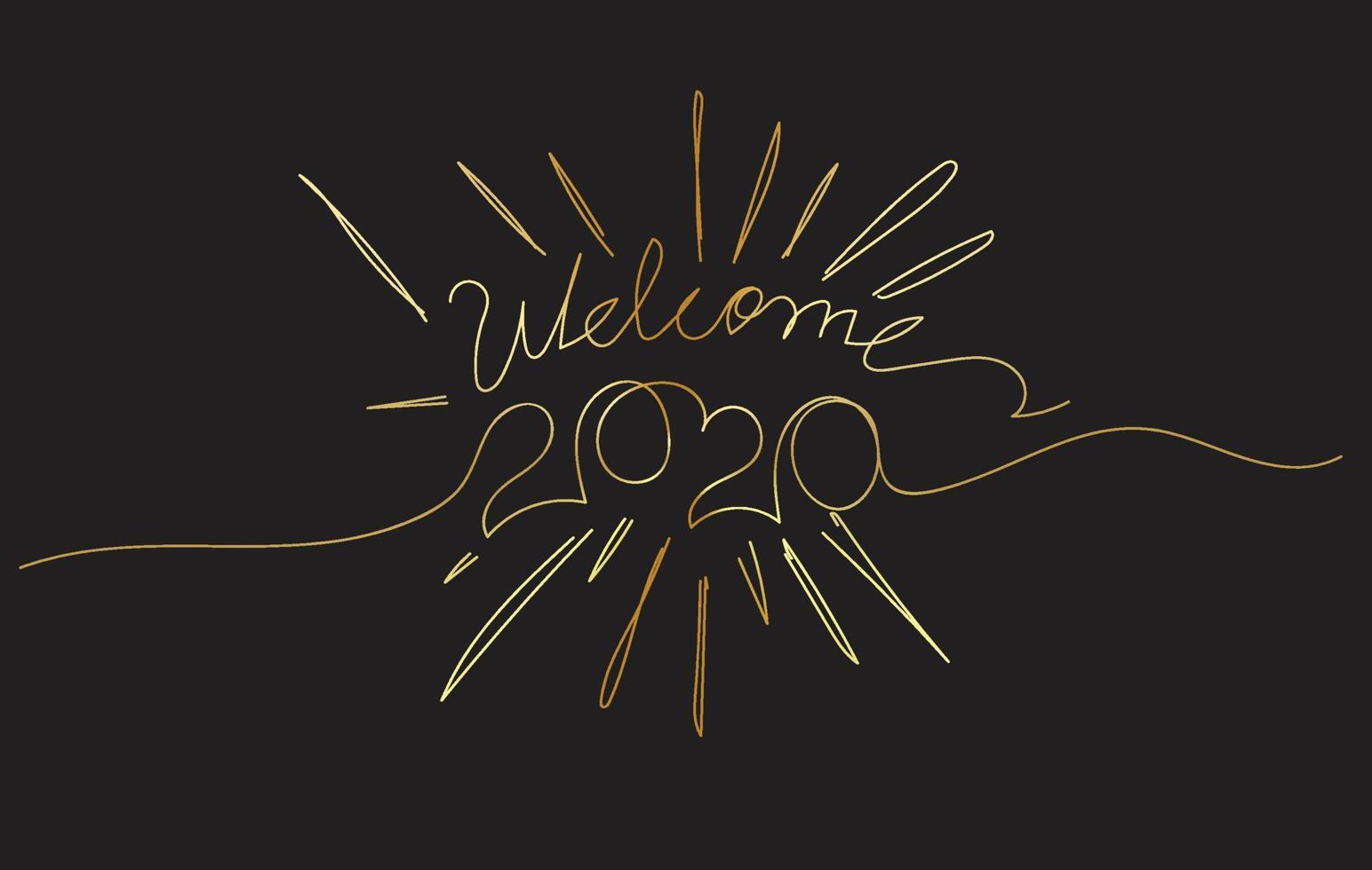 Golden welcome 2020 arte de linha contínua única. vetor