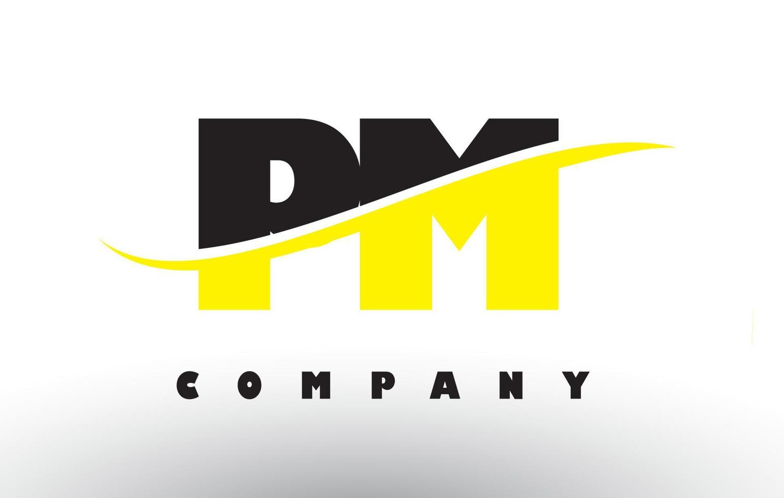 pm pl logotipo em letras pretas e amarelas com swoosh. vetor