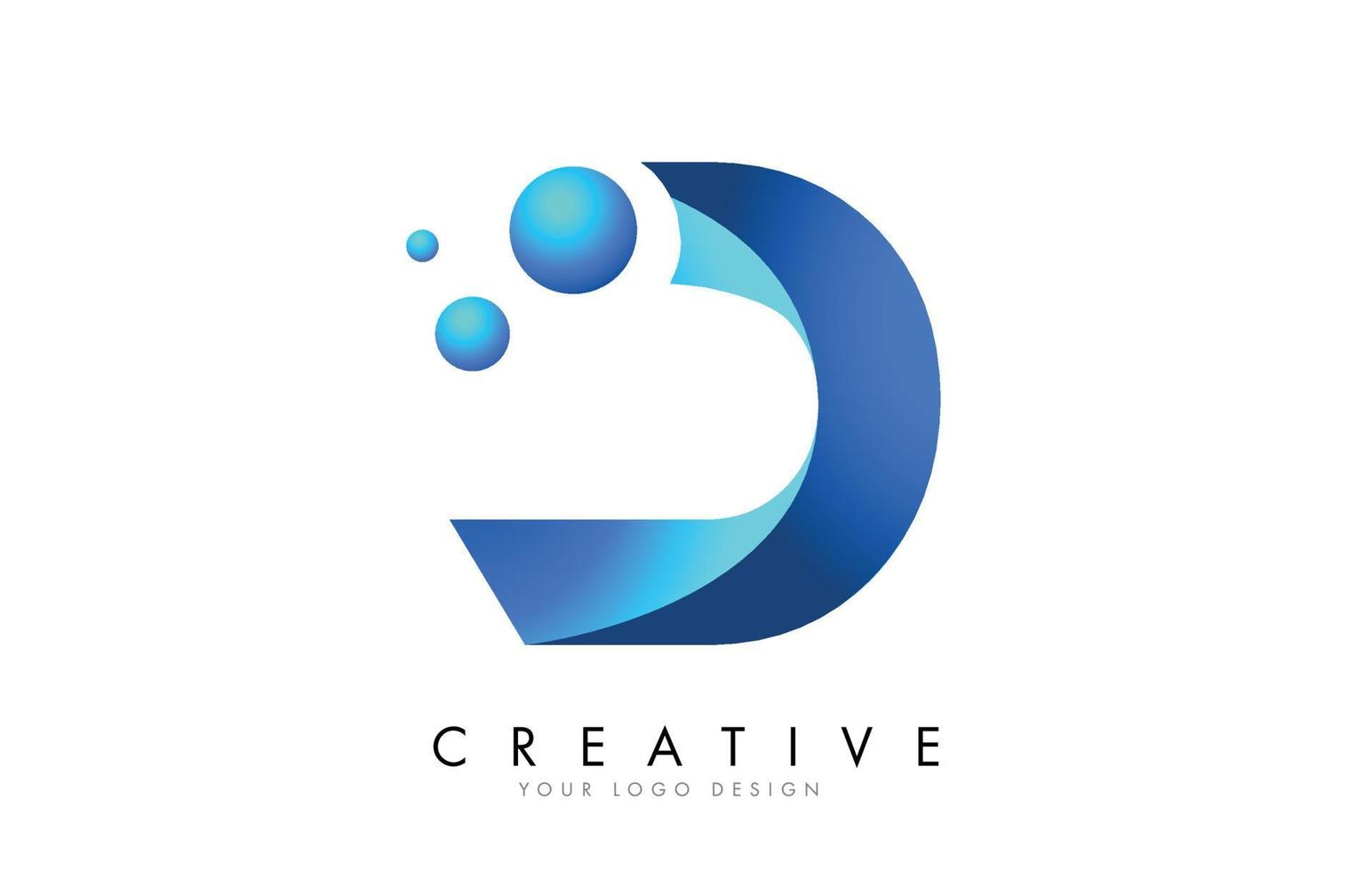 design do logotipo da letra d com efeito 3d e fita e gradiente azul. vetor