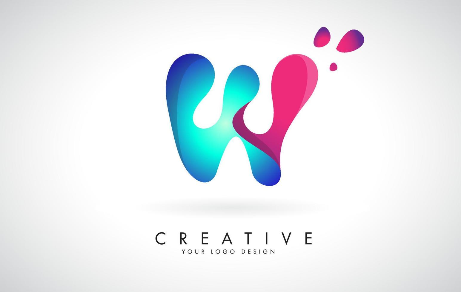 design de logotipo w de letra criativa azul e rosa com pontos. entretenimento corporativo amigável, mídia, tecnologia, design de vetor de negócios digitais com gotas.