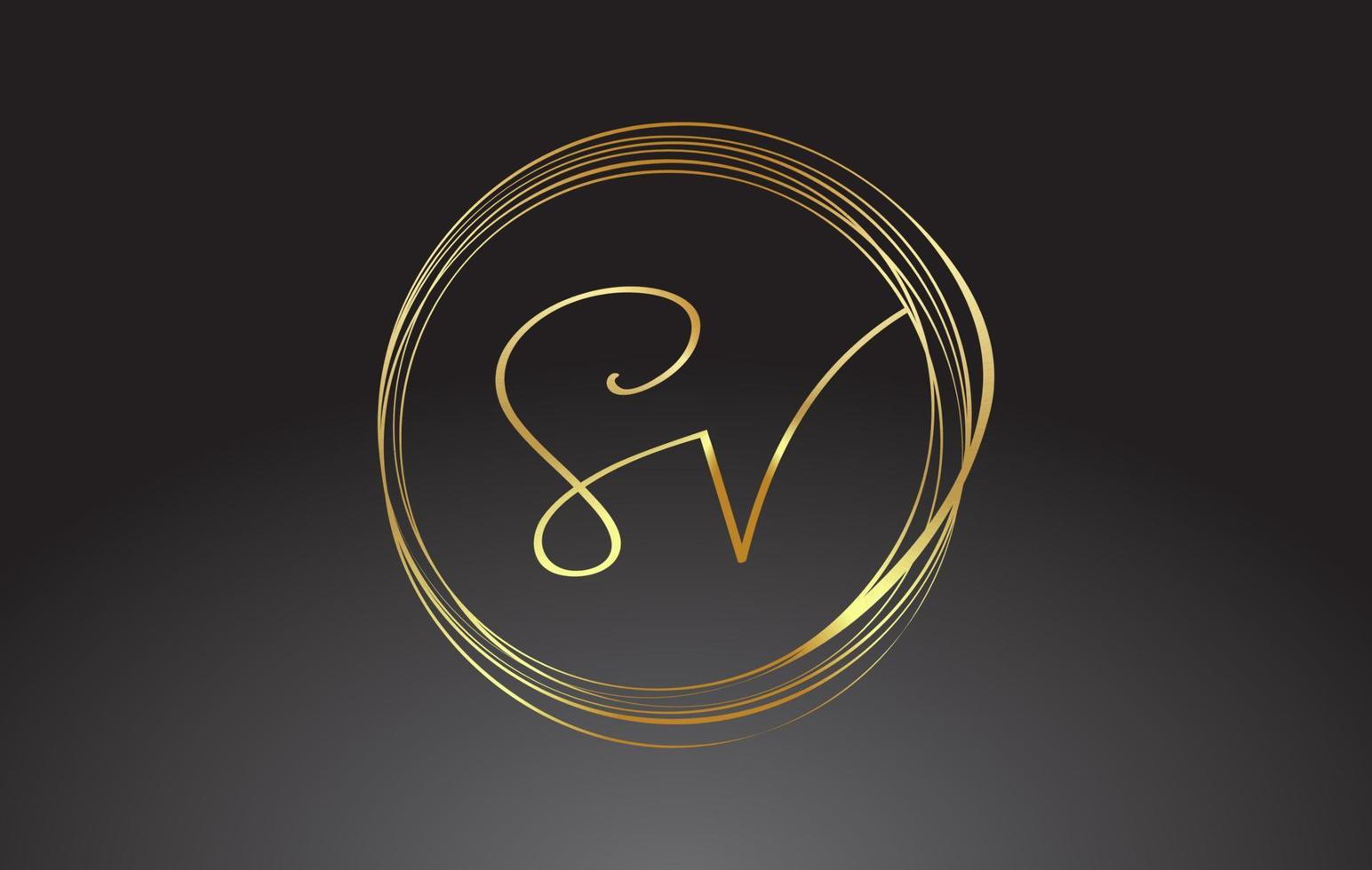 letras douradas sv sv logotipo de vetor de monograma de assinatura. ícone sv sv simples com padrão circular.