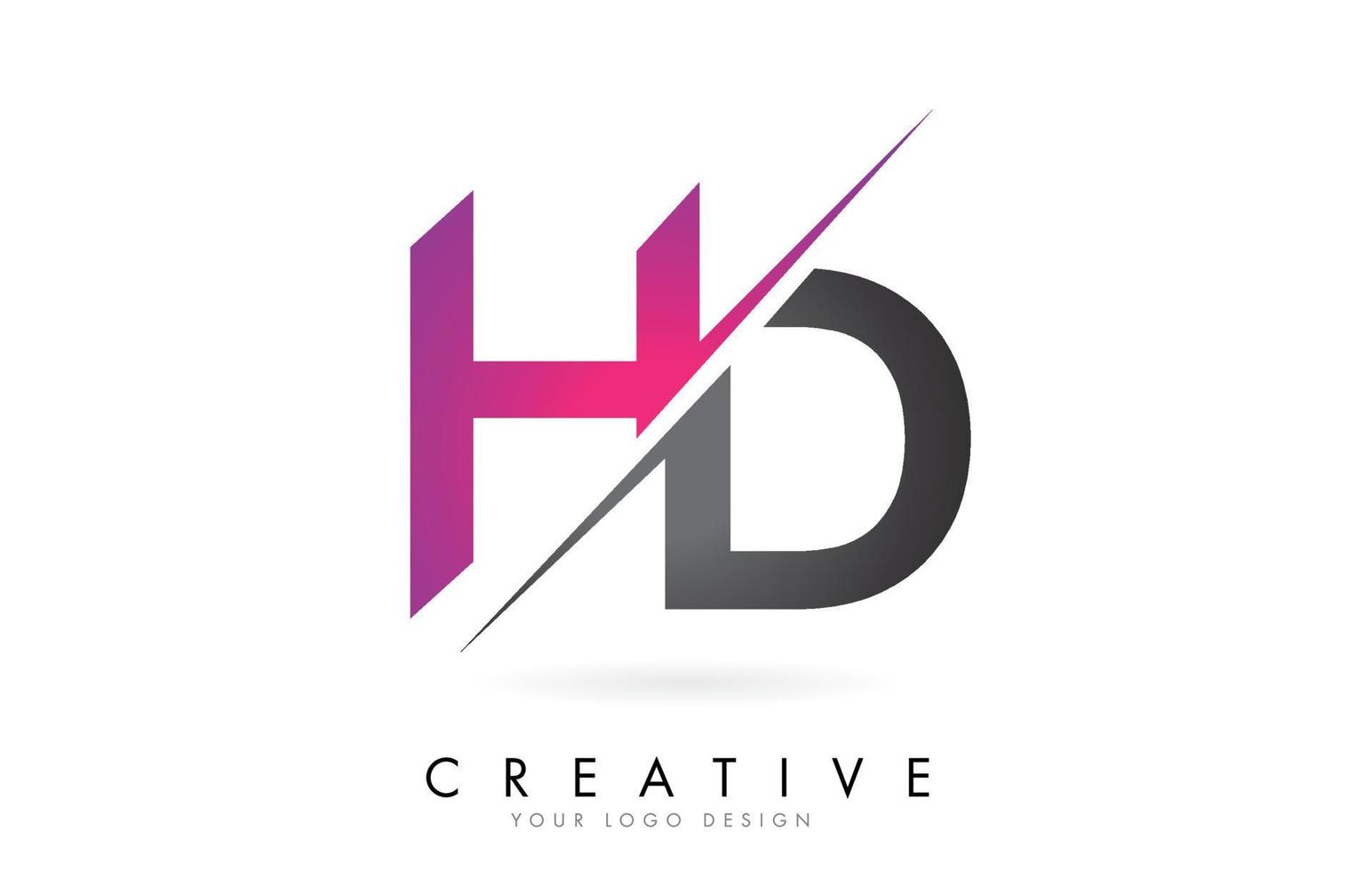 logotipo da letra hd hd com design de bloco de cores e corte criativo. vetor