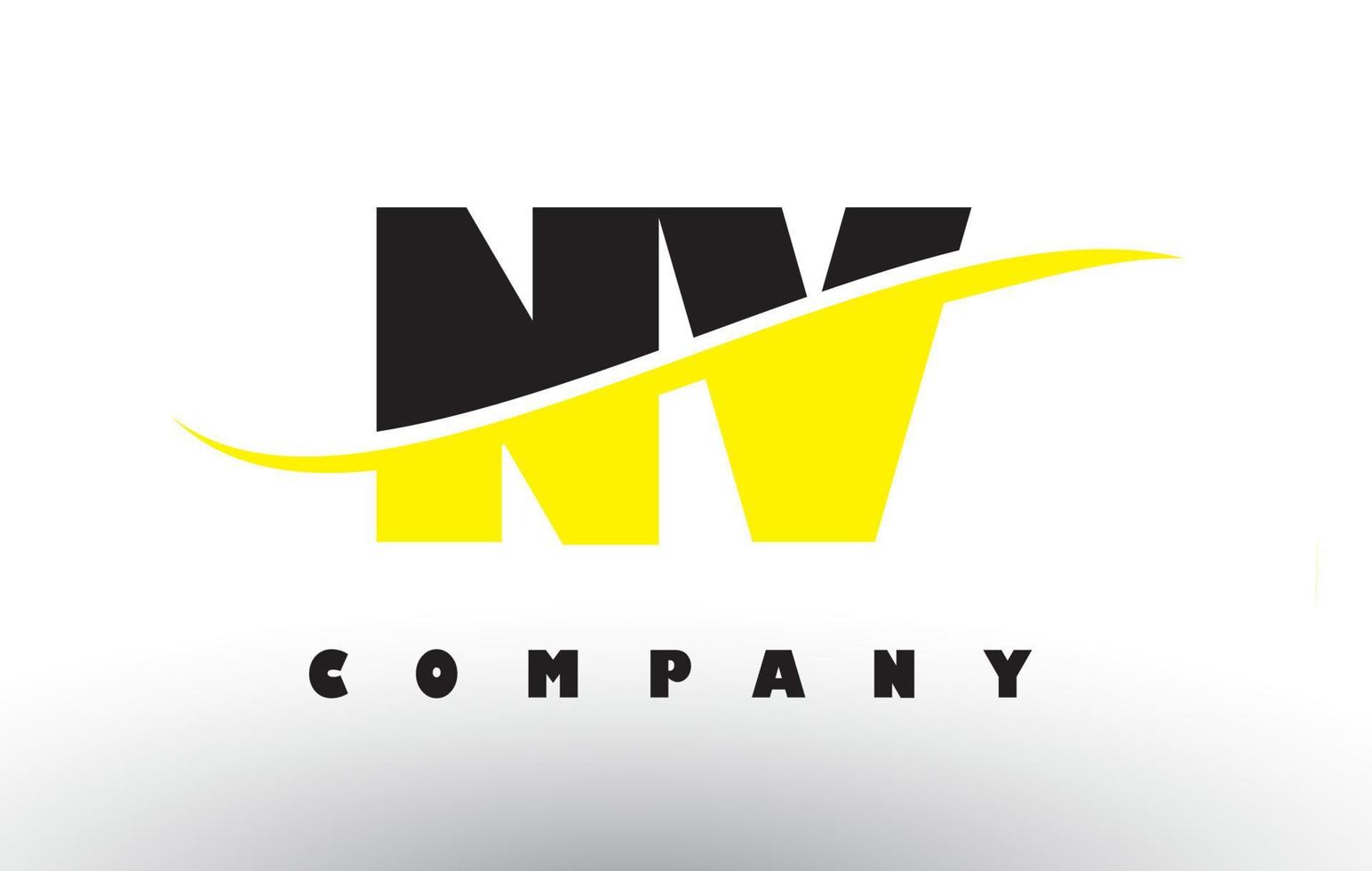 logotipo da letra nv nv preto e amarelo com swoosh. vetor