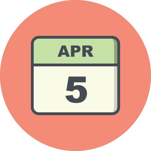 Data de 5 de abril em um calendário de dia único vetor