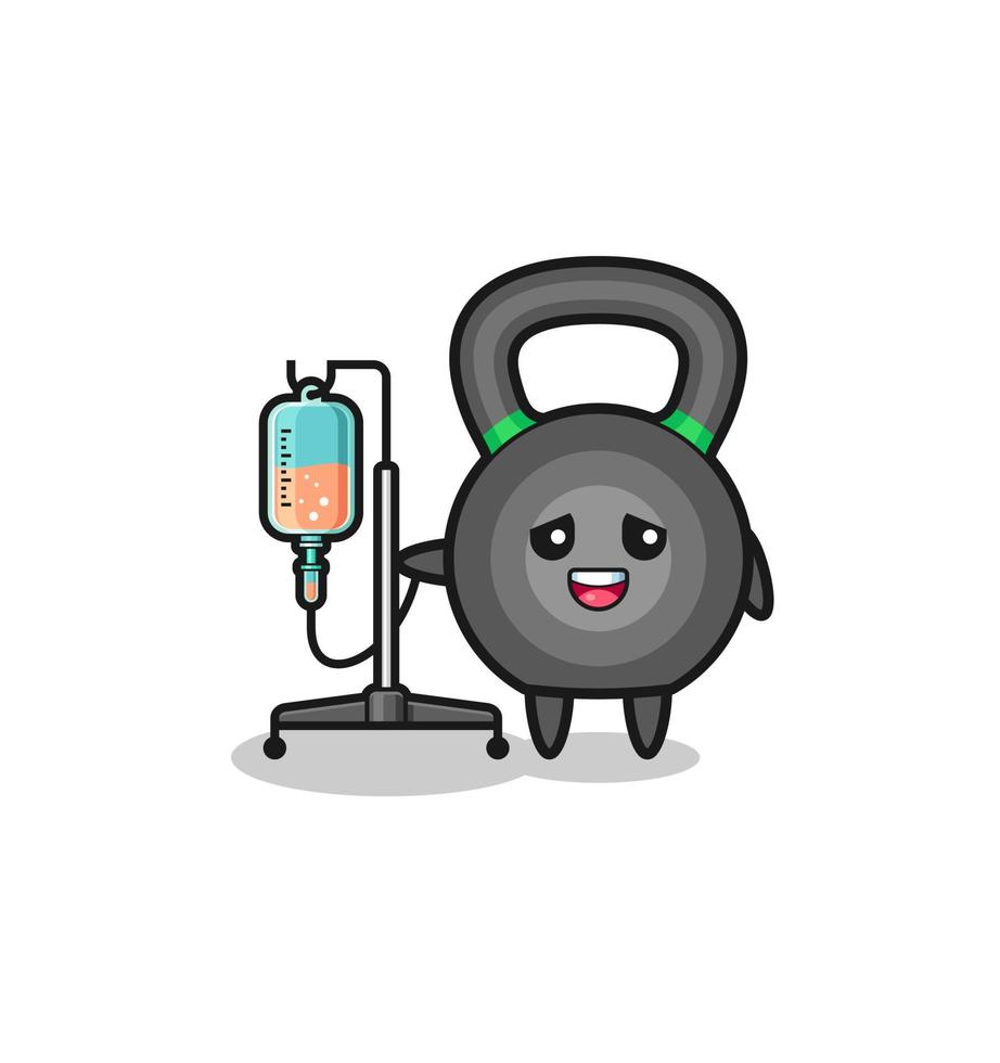 personagem de kettlebell fofo em pé com um mastro de infusão vetor