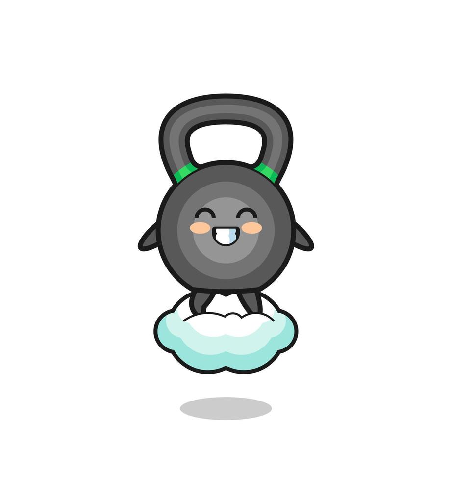 ilustração fofa do kettlebell montando uma nuvem flutuante vetor