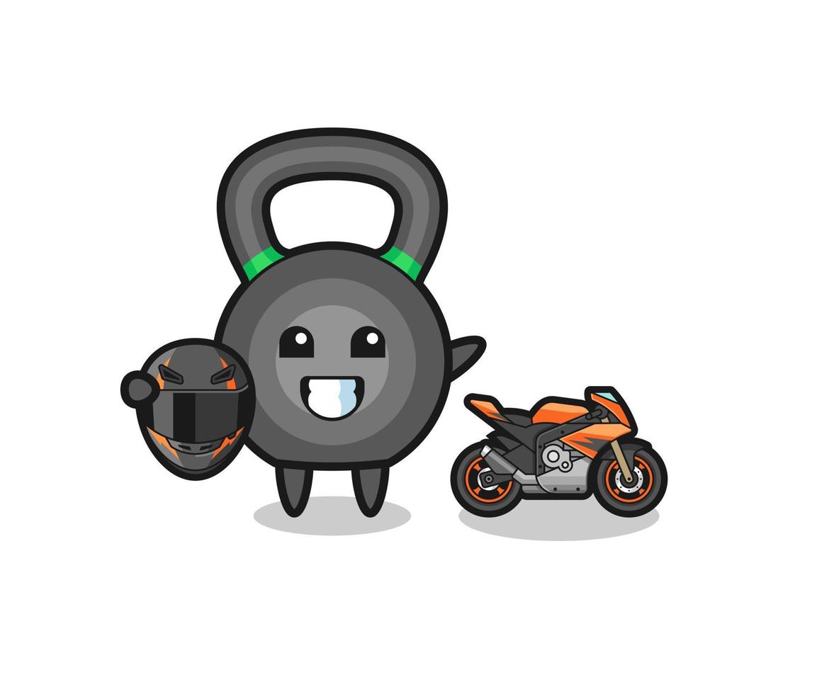 desenho bonito de kettlebell como um piloto de motocicleta vetor