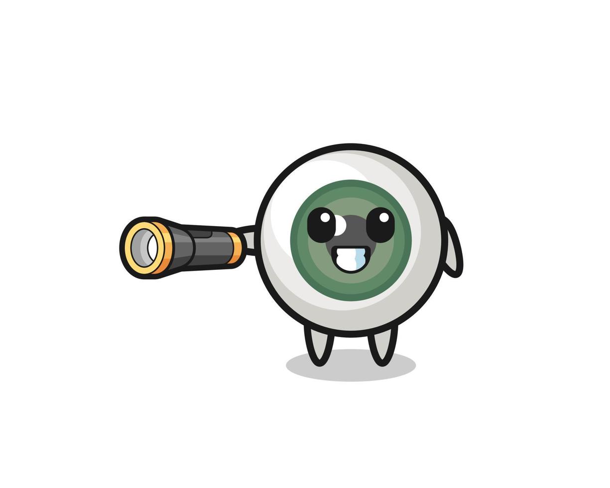 mascote do globo ocular segurando uma lanterna vetor