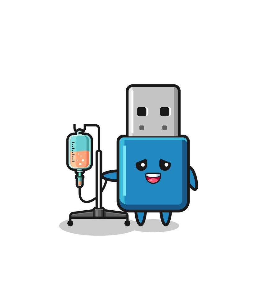 personagem fofo flash drive usb em pé com poste de infusão vetor