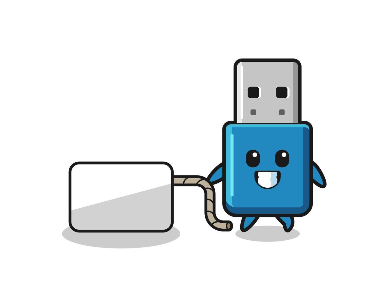 flash drive usb cartoon está puxando um banner vetor