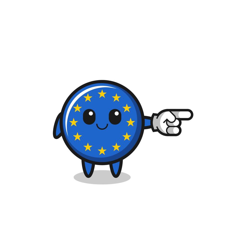 Mascote da bandeira do euro com gesto de apontar para a direita vetor