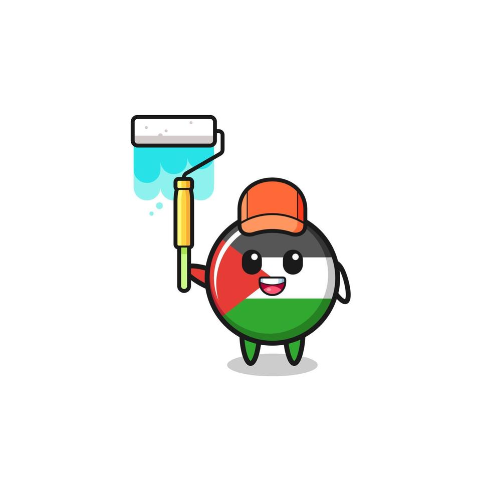 o mascote do pintor da bandeira da Palestina com um rolo de pintura vetor