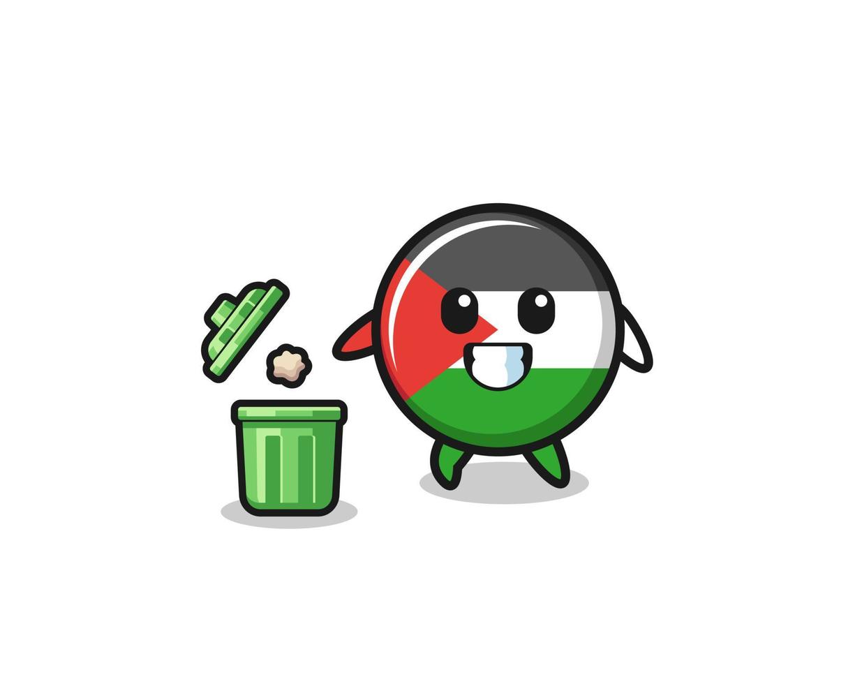 ilustração da bandeira da Palestina jogando lixo na lata de lixo vetor