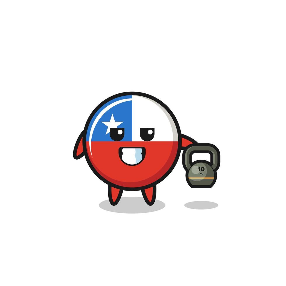 Mascote da bandeira do Chile levantando kettlebell na academia vetor