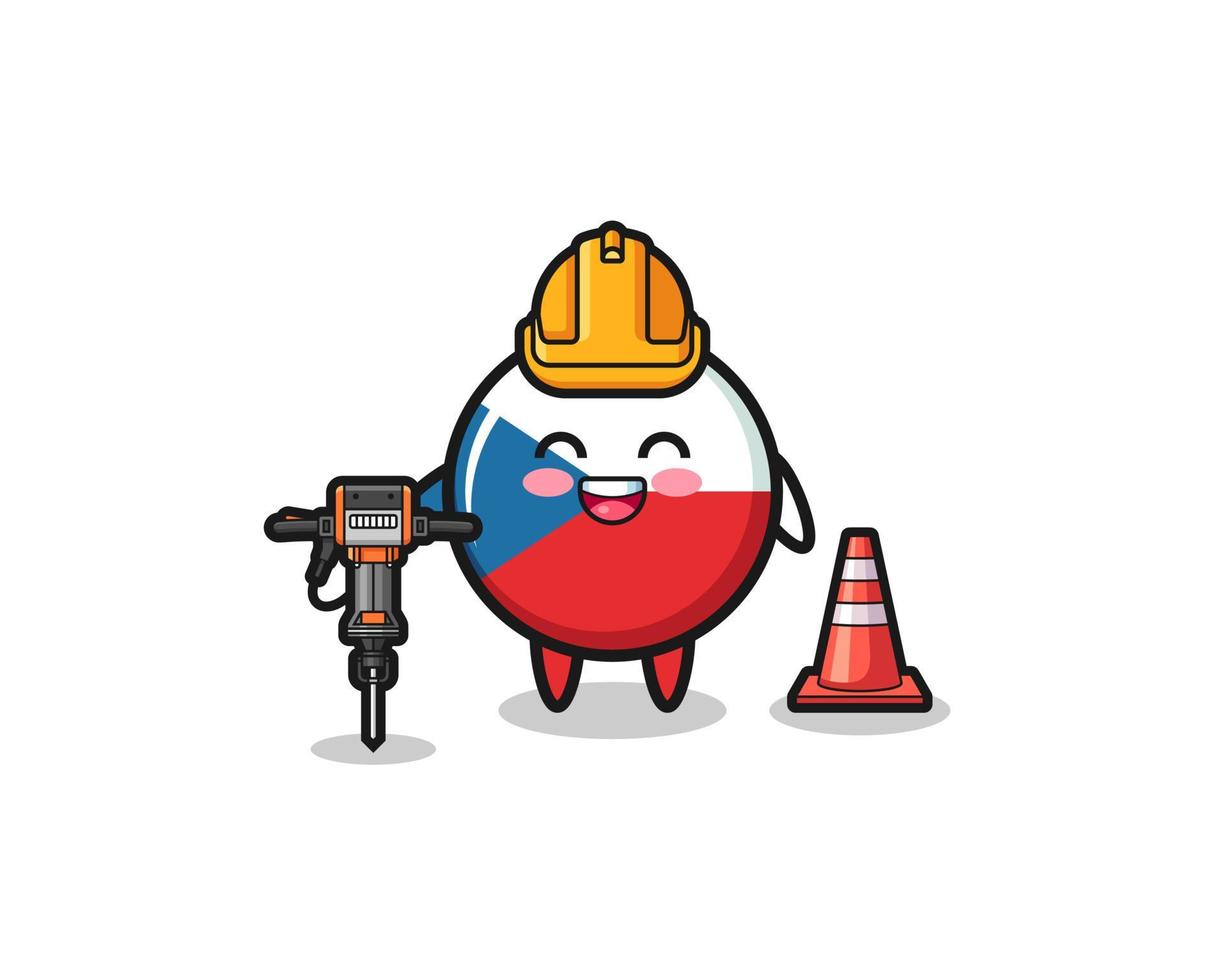 mascote do trabalhador rodoviário da bandeira checa segurando uma furadeira vetor