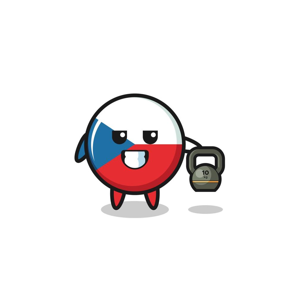 Mascote da bandeira tcheca levantando kettlebell na academia vetor