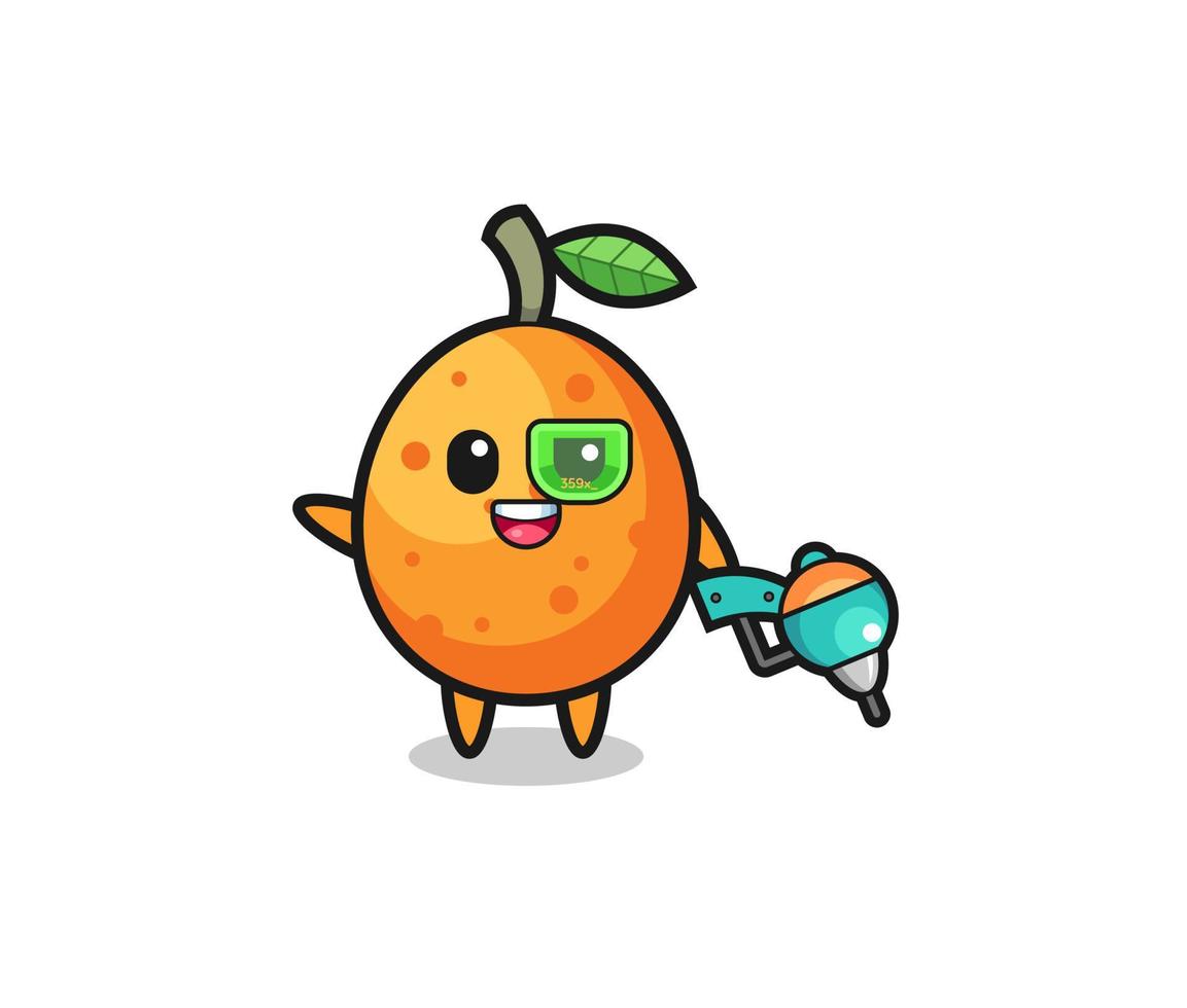 desenho animado kumquat como futuro mascote guerreiro vetor