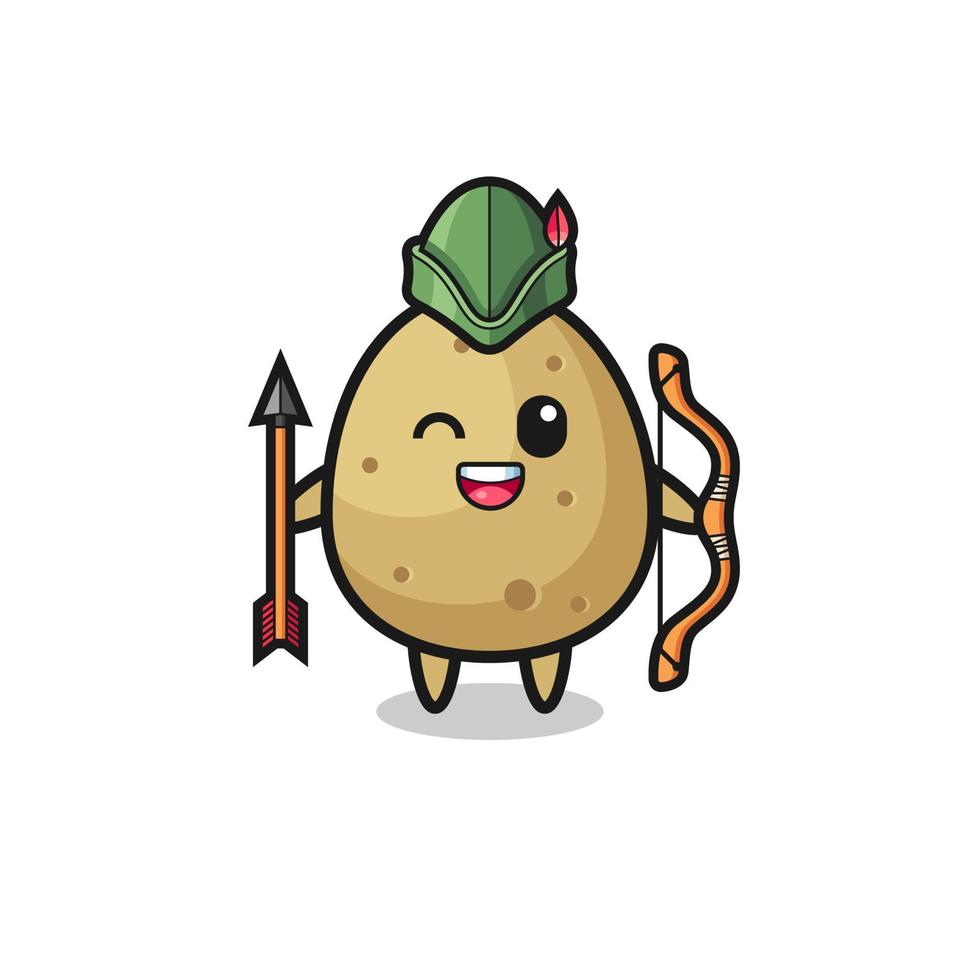 desenho animado de batata como mascote arqueiro medieval vetor