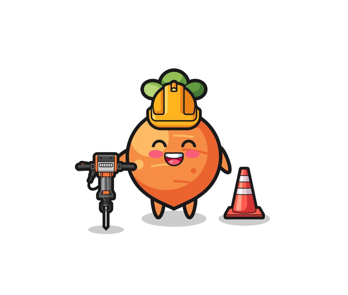 trabalhador rodoviário mascote de cenoura segurando furadeira vetor