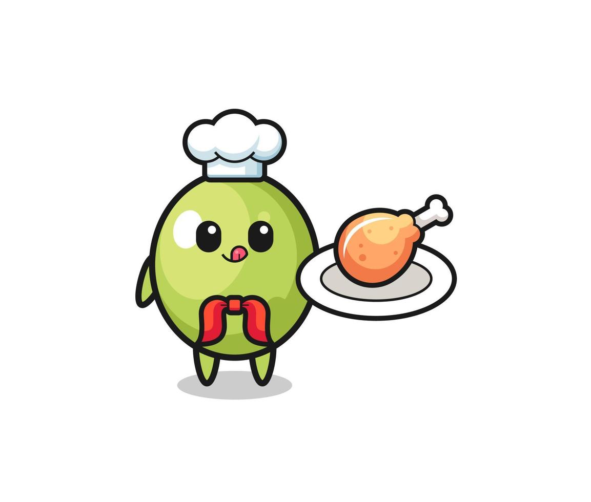 personagem de desenho animado do chef de frango frito com azeitona vetor