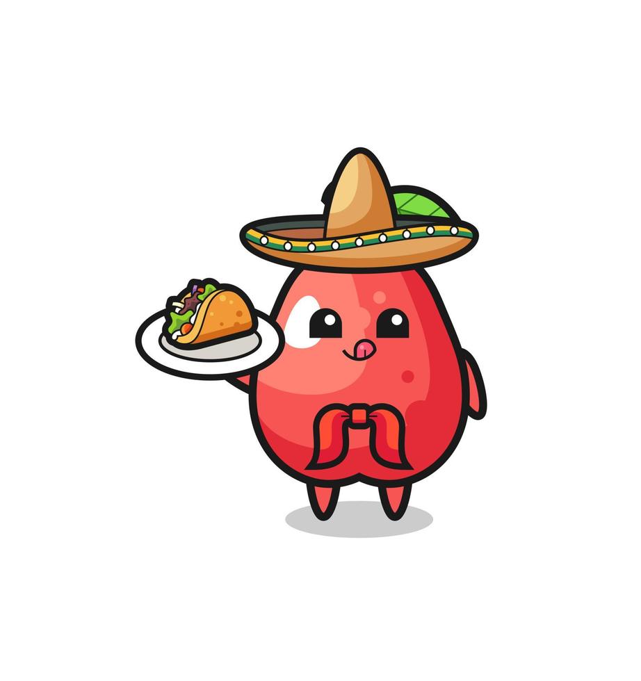 água maçã mascote mexicano do chef segurando um taco vetor