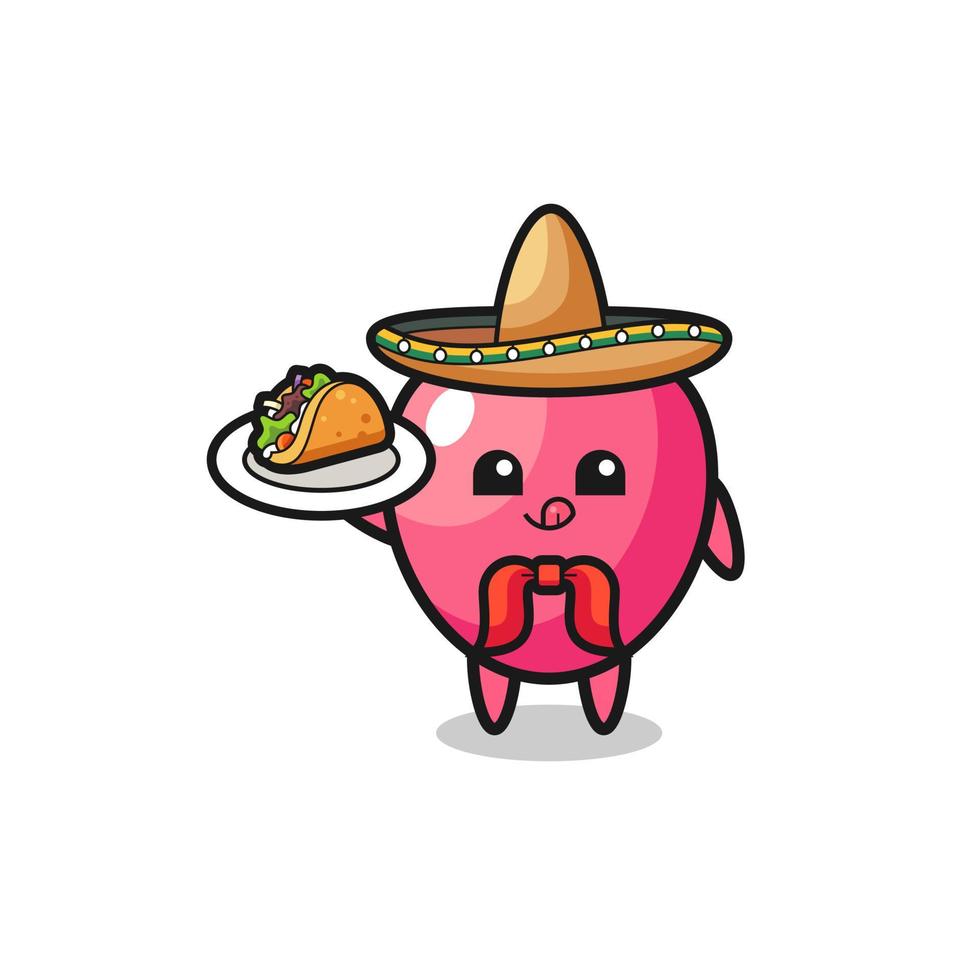 símbolo do coração, mascote do chef mexicano segurando um taco vetor