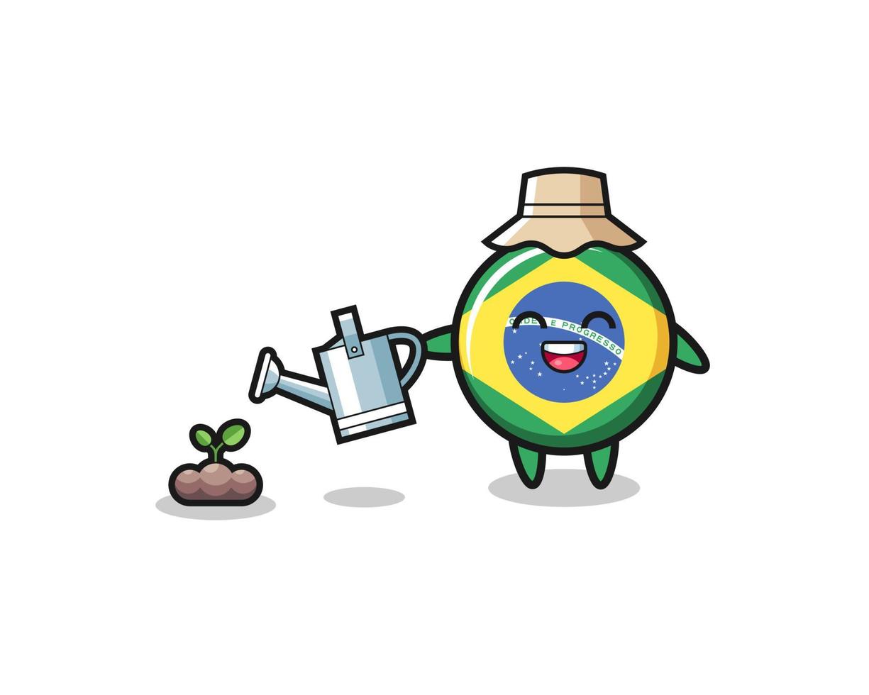 A fofa bandeira do brasil está regando sementes de plantas vetor