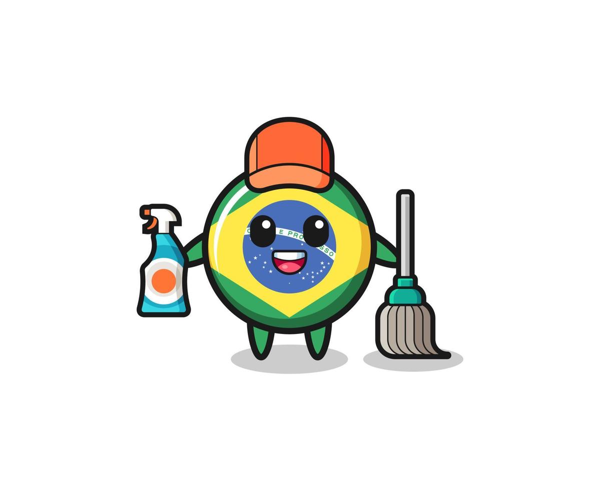 personagem fofa da bandeira do brasil como mascote dos serviços de limpeza vetor