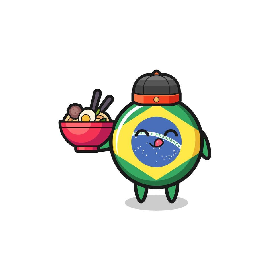 bandeira do brasil como mascote do chef chinês segurando uma tigela de macarrão vetor