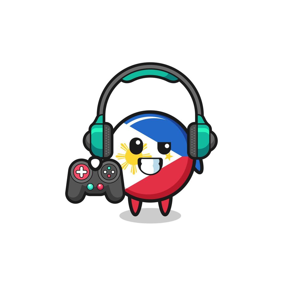 mascote do jogador da bandeira das Filipinas segurando um controle de jogo vetor