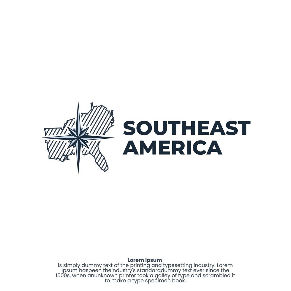 modelo de logotipo com forma de mapa da américa do sudeste e bússola vetor