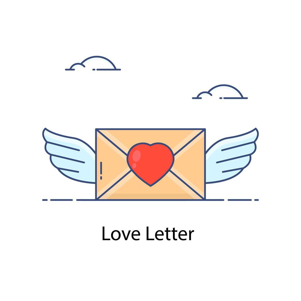 um desenho de ícone de coração de carta de amor em envelope vetor