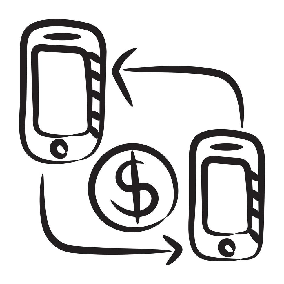 smartphones com ícone de transferência de dinheiro móvel com a troca de flechas e dólar vetor
